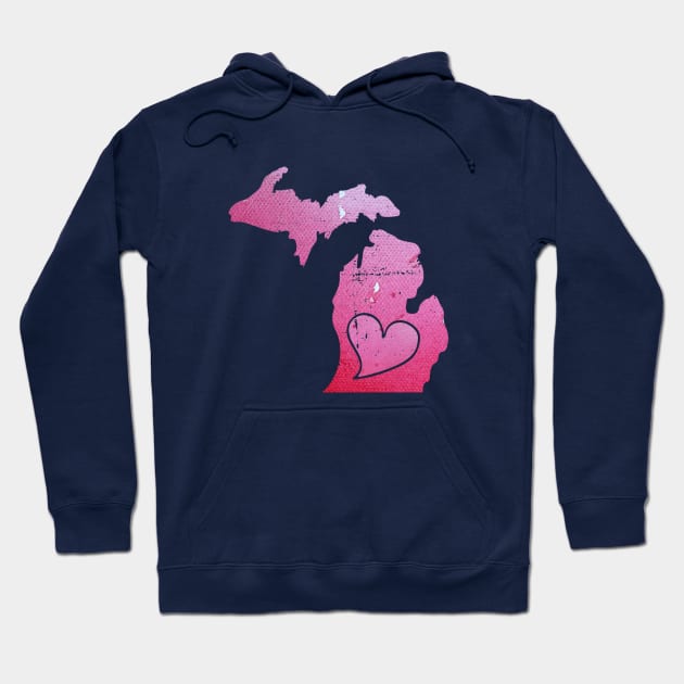 Pink Watercolor Michigan Art Hoodie by bubbsnugg